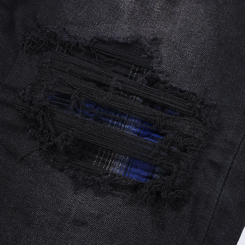 Street Fashion Men Jeans Retro Black Gray Stretch Elastic Skinny Ripped Jeans Men Patched Designer Hip Hop Brand Pants Hombre