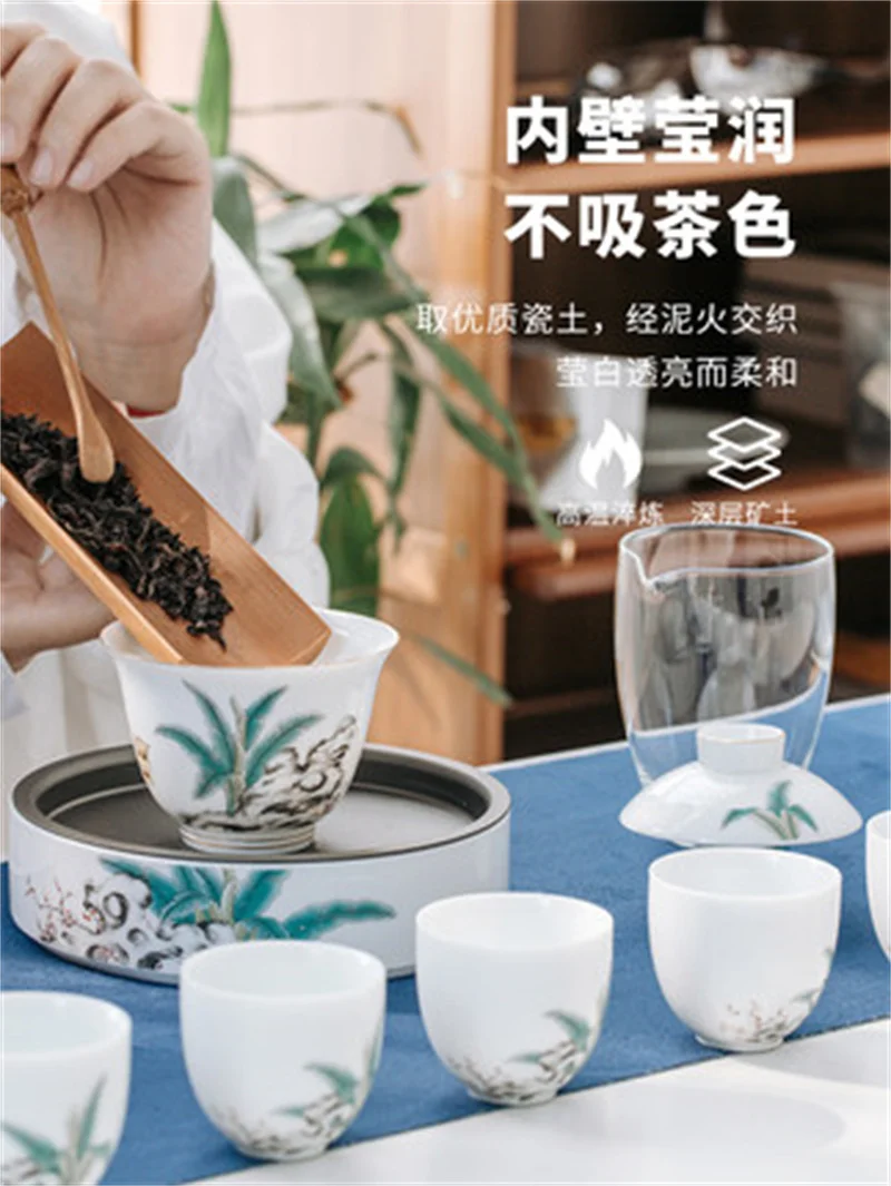 

Qianqiu Daye Dehua SAN CAI tureen ceramic handmade household tea cup Kung fu tea set single tea making bowl