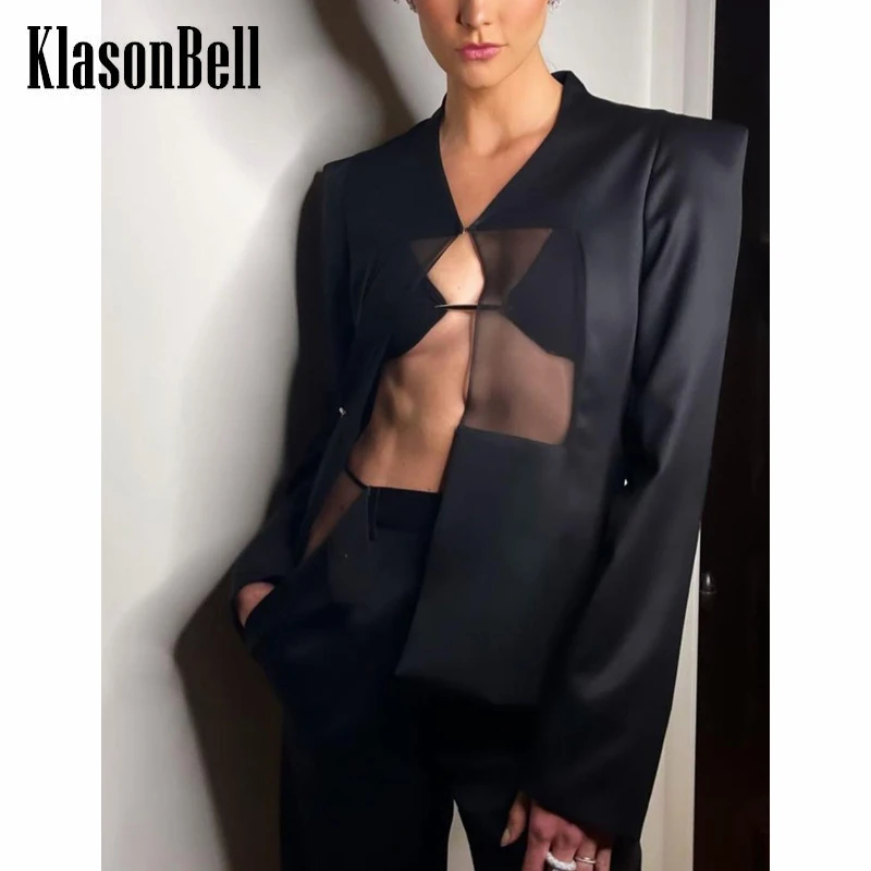 

8.1 KlasonBell Sexy Chic Mesh See-Through Patchwork Black Blazer Women