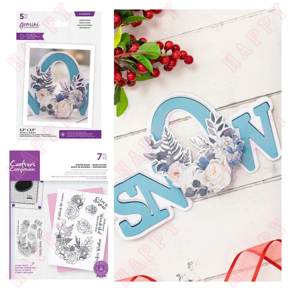 

Christmas Winter Roses Metal Cutting Dies And Stamps Scrapbook Diary DIY Decoration Craft Embossing Moulds Greet Card Handmade