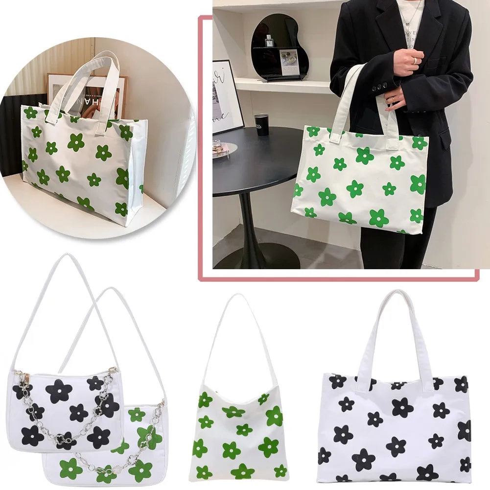 

Women Shoulder Bags Canvas Flower Print Ladies Large Capacity Handbags Tote Chain Underarm Shoulder Bag Flower Print Handbag New