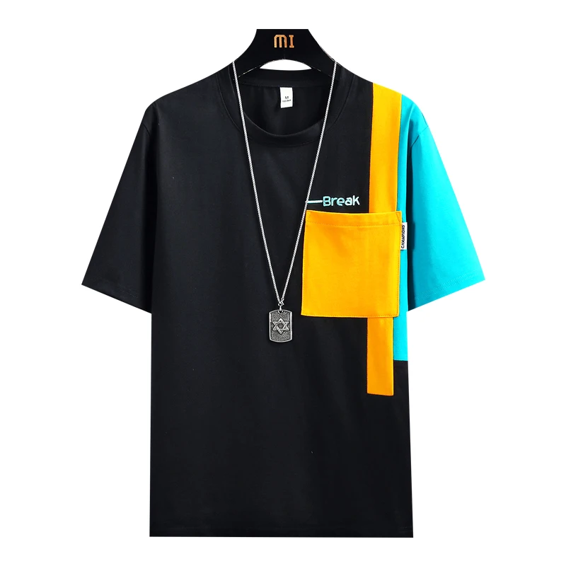 

Hip Hop Loose Mens Streetwear T-shirts Casual Classic 2023 Summer Short Sleeves Patchwork Tshirt Tees Plus Oversize 3XL 4XL