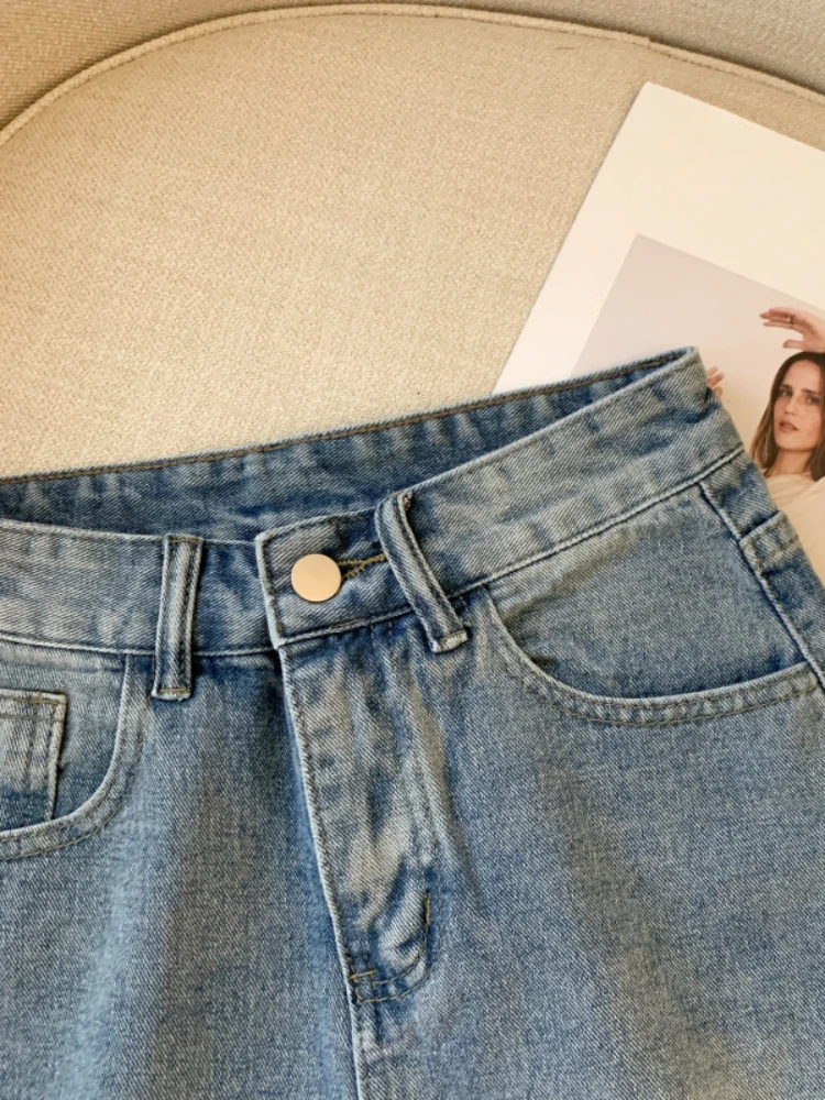 New Summer Wide Leg Denim Shorts Women Fashion High Waist Pockets Jean Shorts Lady Casual Solid Color Shorts