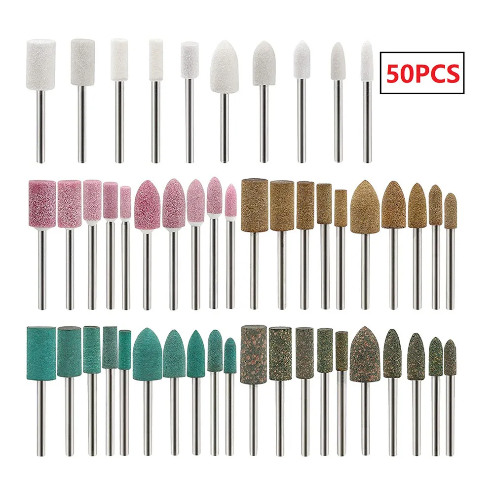

50PC Grinding Wheels Polishing Head Tool 3mm Shank Grindstone Assorted Ceramic Mounted Point 4/5/6/810mm Wool Rubber
