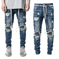 2022 new mens jeans elastic leggings locomotive hole jeans men streetwear men ripped jeans full length denim pants