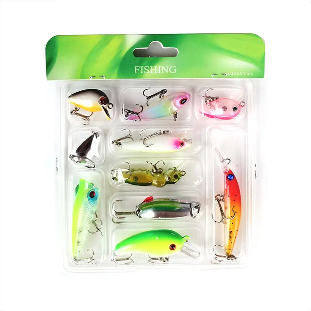 

10pcs Fishing Lure Artifical Hard Bait Mini Minnow Popper VIB Vibration Spinner Crank Bait Set Fishing Accessories