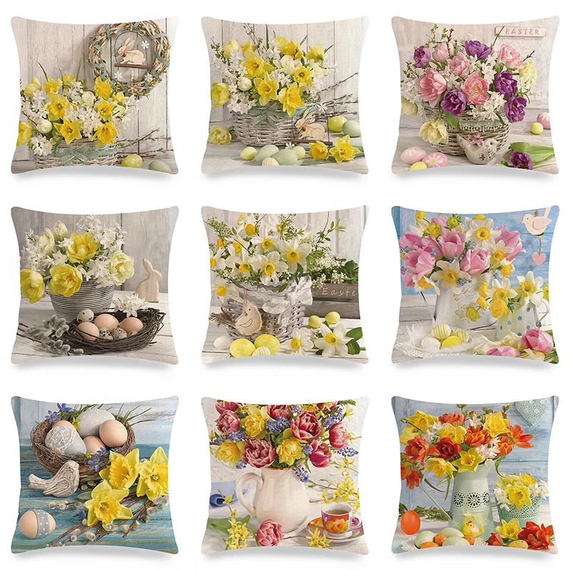 

Home Decoration Resurrection Festival Flower and Egg Egg Print Poly Pillow Pillow Cushion Cushion Cushion funda de almohada