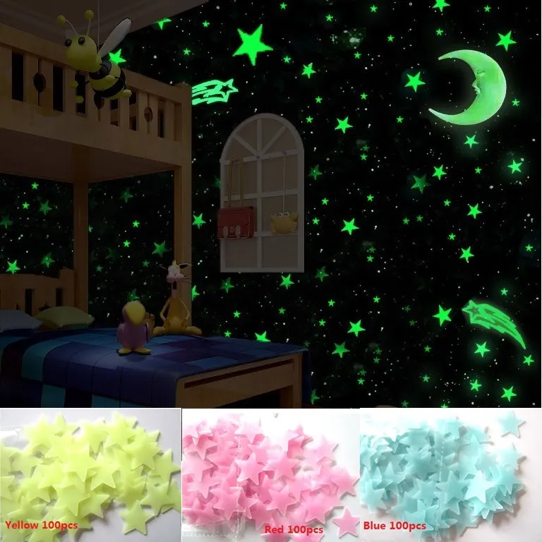 

3D Star 100pcs Glow in the Dark Luminous Fluorescent Plastic Wall Sticker Home Decor Decal Wallpaper Decorative Special Festivel