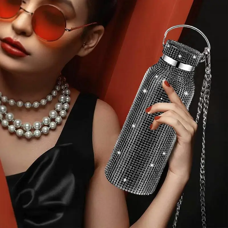 

Rhinestone Water Bottle Stainless Steel Rhinestone Thermal Bottle Water Thermos Cups 350ml Insulated Glitter Water jar For Home