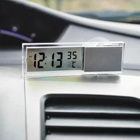 new hot sale 2 in 1 automobile car clock thermometer sucker type clock thermometer transparent lcd digital watch 10 button cell