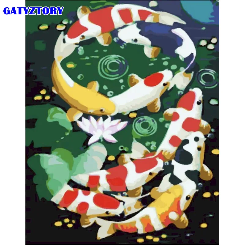 

GATYZTORY Frame Acrylic Paint By Numbers For Handiwork Coloring By Numbers Carp Animals Pictures By Numbers Home Decors DIY