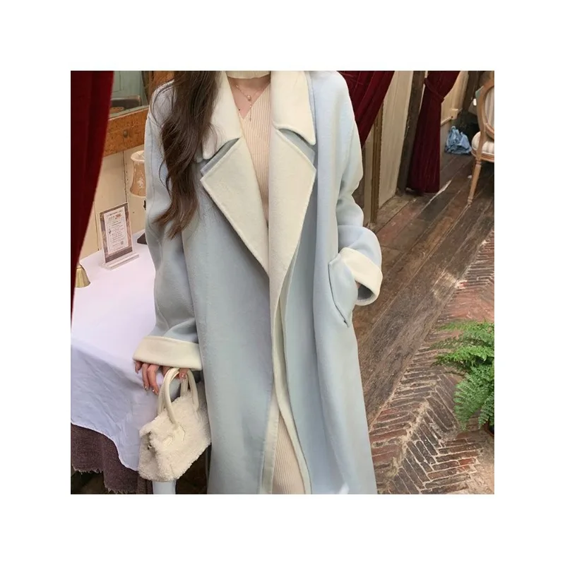 Женская зимняя одежда 2024 двуслойный воротник морской соли синего и белого цвета