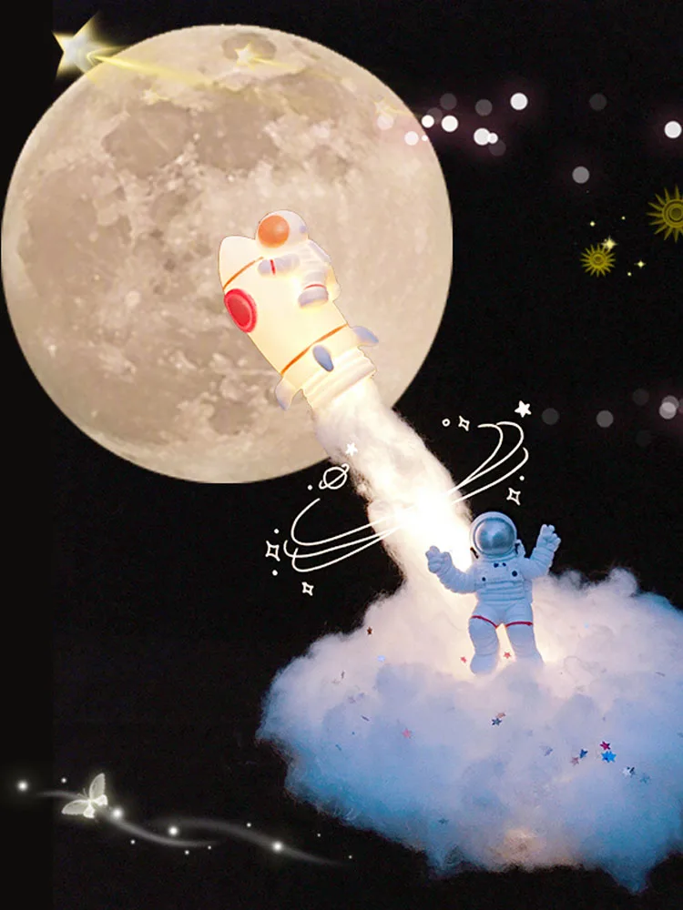 

LED Colorful Clouds Astronaut Lamp 3D Printed Rocket Lamp with USB Rechargeable Kids Home Decoration Night Light Creative Gift