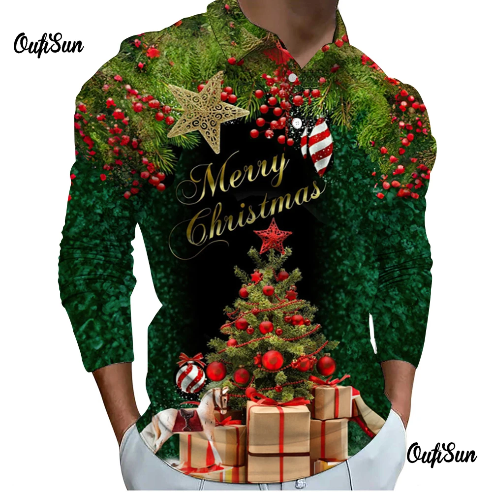 

Мужские забавные повседневные рубашки с рождественской елкой и Санта-Клаусом с длинным рукавом для мужчин 2024 половинчатая рубашка мужские топы семейная одежда