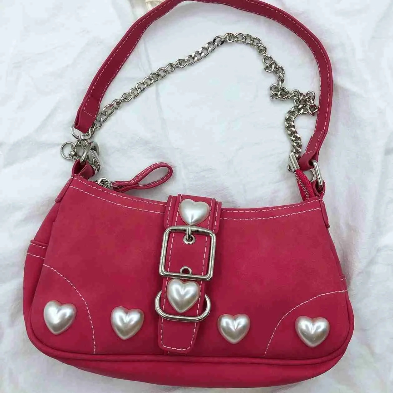 

Harajuku Vintage Female Shoulder Bag 2023 Rose Red Heart Japanese Goth Lolita Bag Female Handbags Mobile Phone Pouch Purse