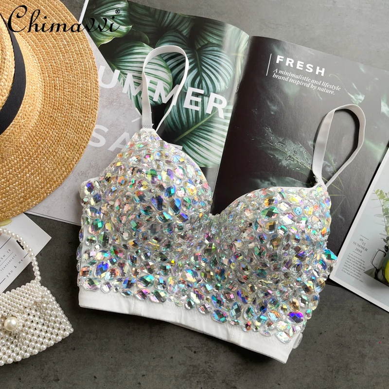

Retro Fashion Color Diamond Corset 2022 Summer New Style Bar Nightclub Outerwear Camisole Sexy Backless Undershirt Underwear