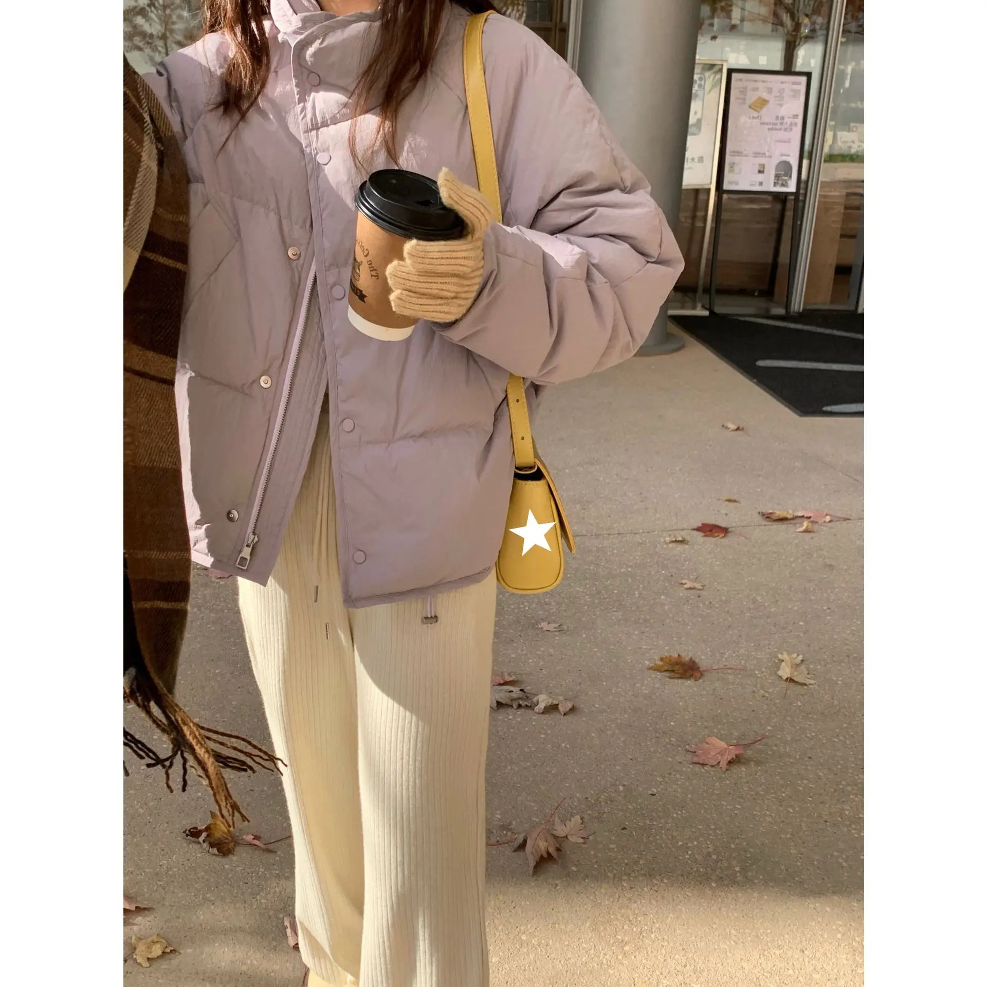 Taro purple short down jacket women's winter Korean version thick bread white duck down jacket