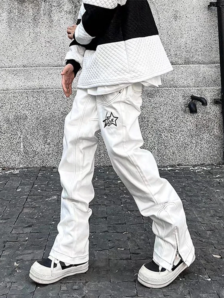 Arrivals White Chic Hip Hop Men Straight Jeans Pants Luxury Ankle Zipper High Street Korean Casual Loose Denim Trousers Denim