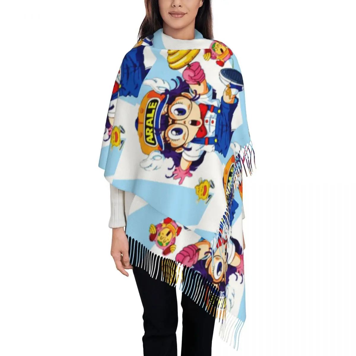 Arale Unchi-kun шарфы с кисточками женские мягкие теплые шали и палантины длинная