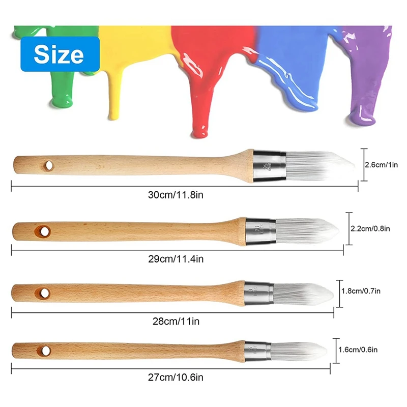 4 Sizes Trim Paint Brushes Edge Painting Tool Small Paint Brush 15-25Mm With Wooden Handles, For Touch Up Wall Edge images - 6