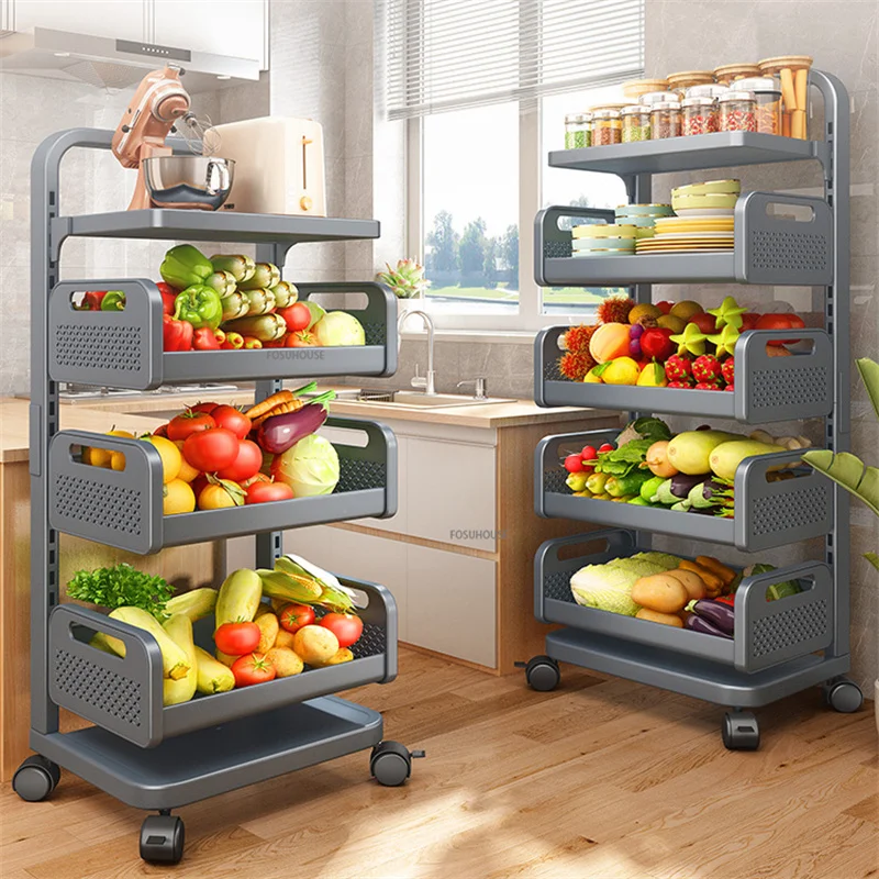 

Floor-standing Vegetable Rack Kitchen Trolley Multi-layer Pot Storage Cart Vegetable Basket Multi-functional Kitchen Island Cart