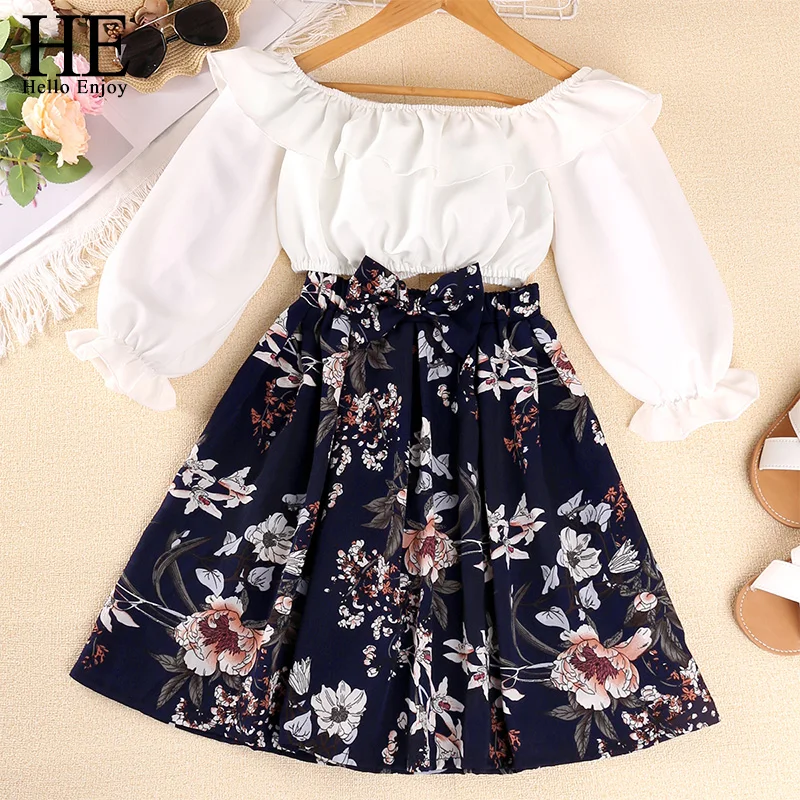 Комплект одежды для девочек новая летняя футболка с длинными рукавами + юбка