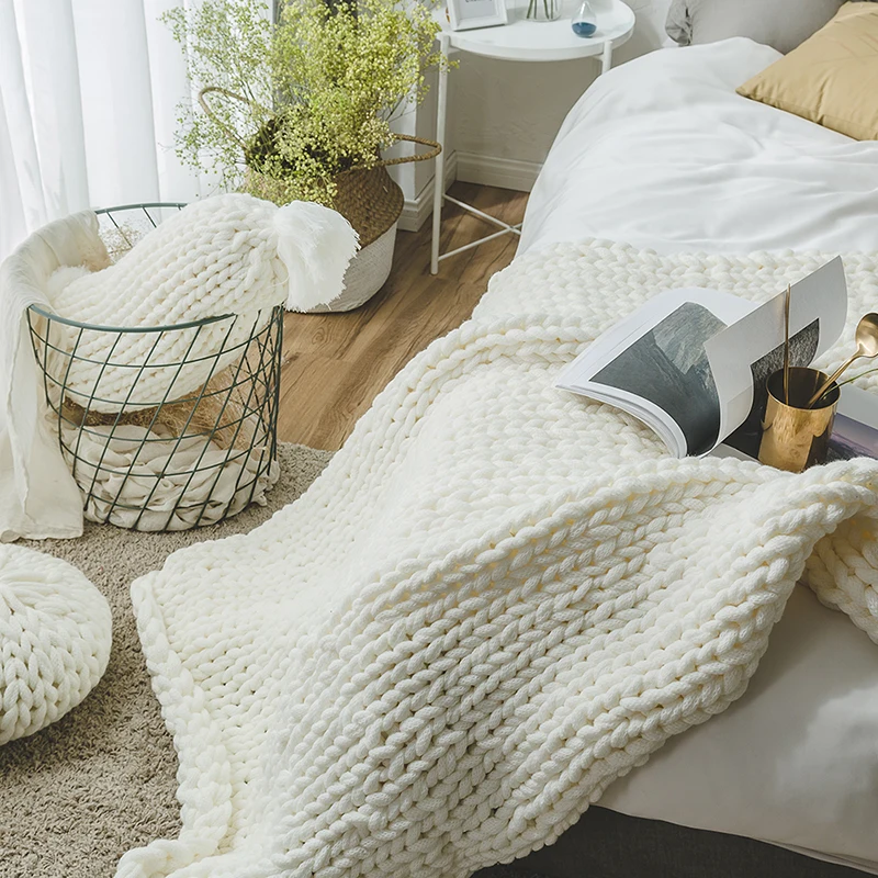 

REGINA Chunky Knit Blanket For Bed Sofa Thick Yarn Acrylic Crochet Living Room Decor Carpet Weighted Blanket Soft Quilt Blanket