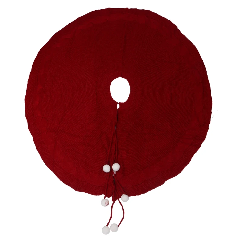 

Christmas Tree Skirt Farmhouse Decorations Red Thick Knitted Mat for Holiday