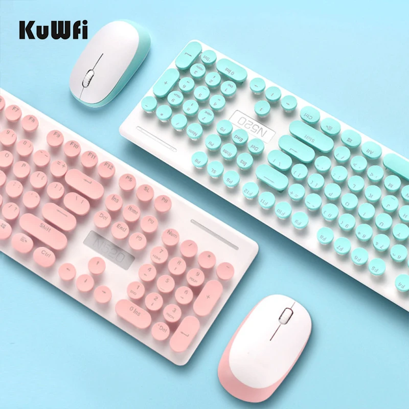 

KuWFi 2,4G Беспроводная клавиатура игровая мышь набор 104 клавиш Ретро круглая клавиатура Механическая Бесшумная клавиатура мышь для ноутбука П...