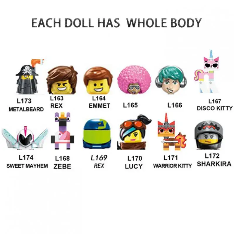 

L163-174 Movie Series Blocks Rexe Mmet Disco Kitty Zebe Rex Mini Action Figures Bricks Building Blocks Diy Assembled Model Toy