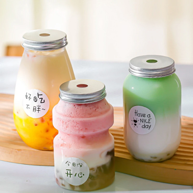

1pc Milk Tea Cup Plastic Bottles For Drinks Storage Containers Juice Bottle Drink Cup Packing with Lid Coffee Milk Tea Bottle