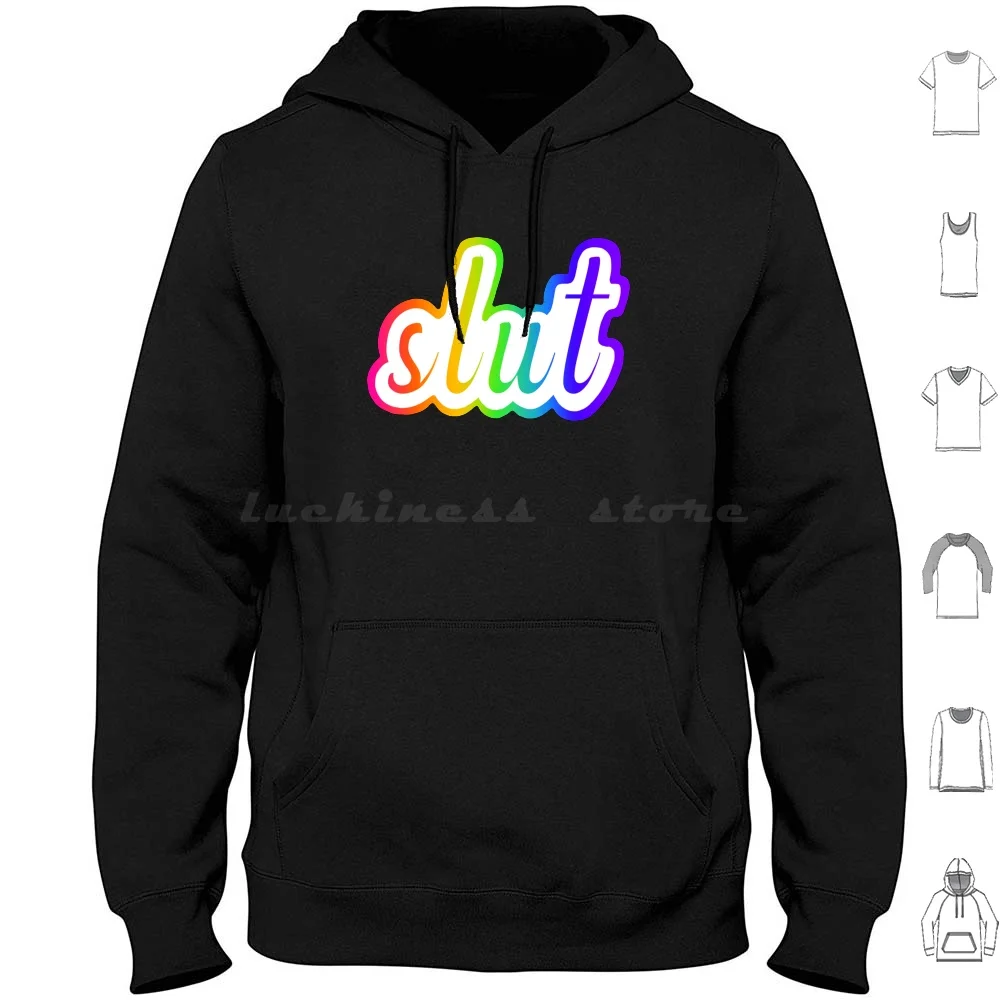 90s Neon Rainbow Hoodie Cotton Long Sleeve Cursive Nonmonogamy Enm Polyamory Sex