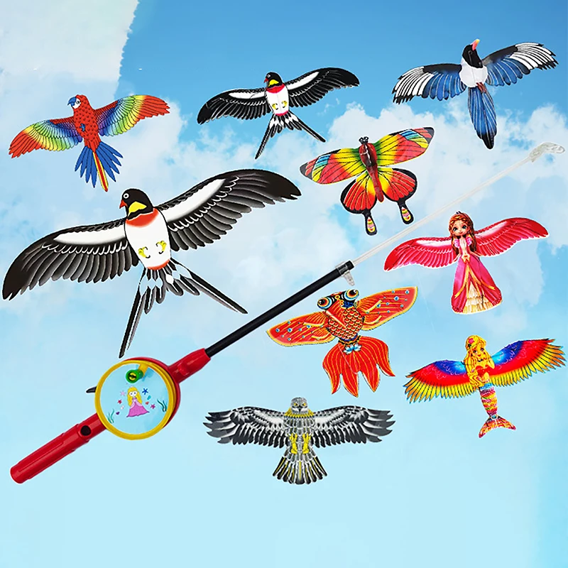 

1 Set Simulated Cartoon Dynamic Parrot Swallows Eagle Kite With Handle Wings Shake In The Wind Children Flying Kite Outdoor Toys