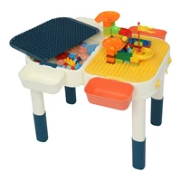 Double-sided Kids Activity Table Set Multi Activity Table Set with Storage Area 60PCS Large Building Blocks