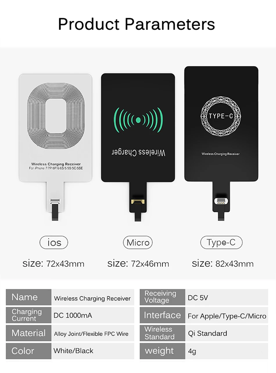 Qi беспроводной зарядный приемник Micro USB Type C универсальное Быстрое беспроводное