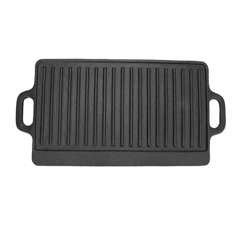Pre Seasoned Cast Iron Reversible Grill Heating Evenly Anti Stick Pan Double Sided BBQ Grill Pan for Camping Outdoor Picnic