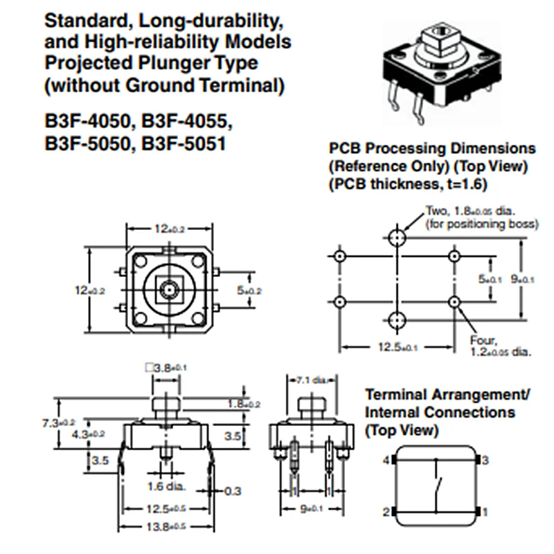 10 шт. тактильный переключатель B3F-4055 12x12x7 3 мм операционная сила (ВЫКЛ) 2 55 Н 100% новый