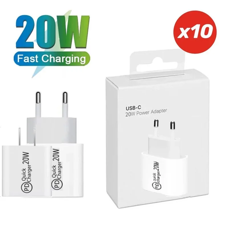 

10pcs 20W PD Type c Usb-C Wall Charger Quick Charging Portable Power Adapters For IPhone 12 13 Pro Samsung Huawei W Retail Box