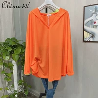 summer long sleeve sun protection shirt womens korean style loose large size t shirt female v neck hooded ice cotton shirts