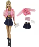 11 5 pink accessories for barbie doll clothes set outfits lace jacket coat tank top jeans skirt purse 16 bjd dollhouse diy toy