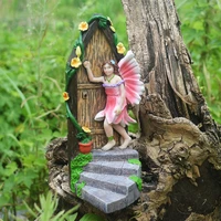 fairy garden door with fairy statue resin miniature fairies door figurine for indoor outdoor garden yard decoration gift