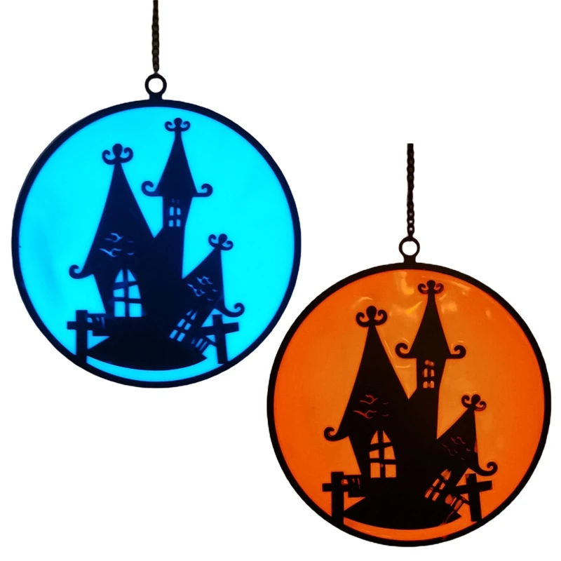 

Halloween Luminous Glass Black Haunted House Pendant Silhouette Charm Supplies Decor for Home Party Background Decor