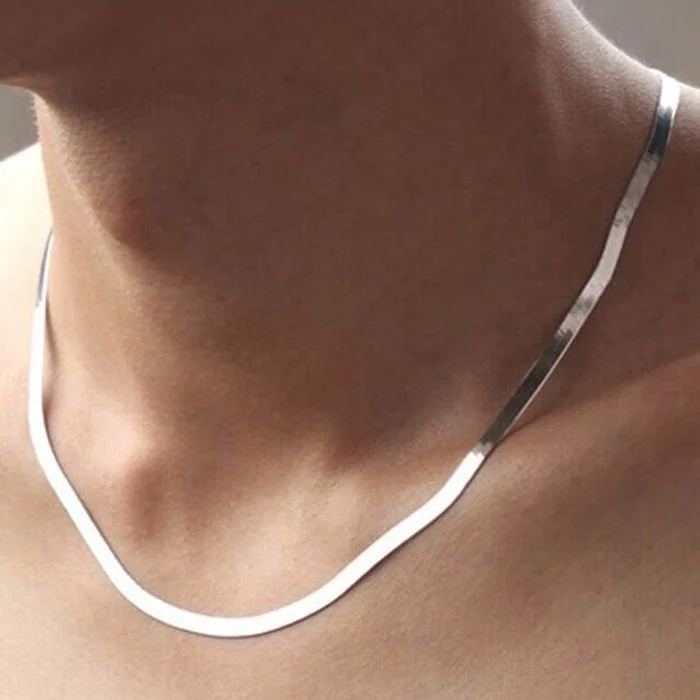 

925 Silver Necklace 4MM Snake Chain Men & Women Couple Sterling Silver Jewelry Blade Chain