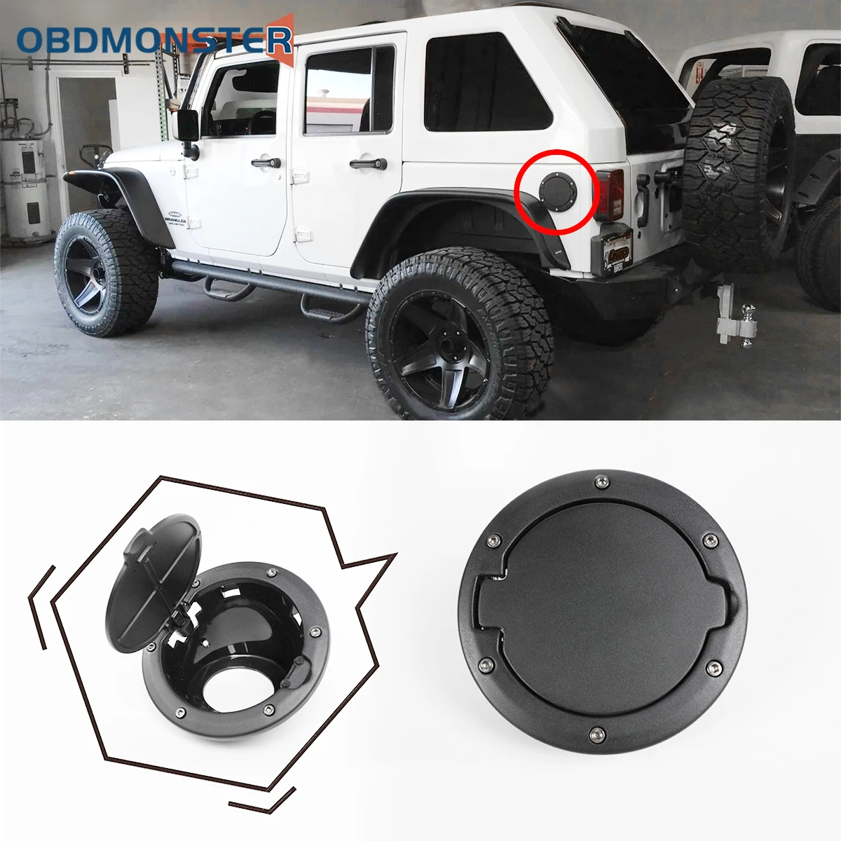Car Fuel Filler Tank Cover Car Oil Fuel Filler Cap Black Gas Cap Car Accessories for 2007-2018 Jeep Wrangler JK