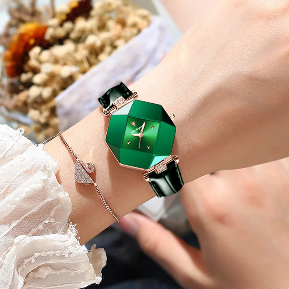 POEDAGAR High Quality Fashion Exquisite Luxury Women's Watch  Waterproof Quartz Watch for Women Green Leather WristWatch reloj enlarge