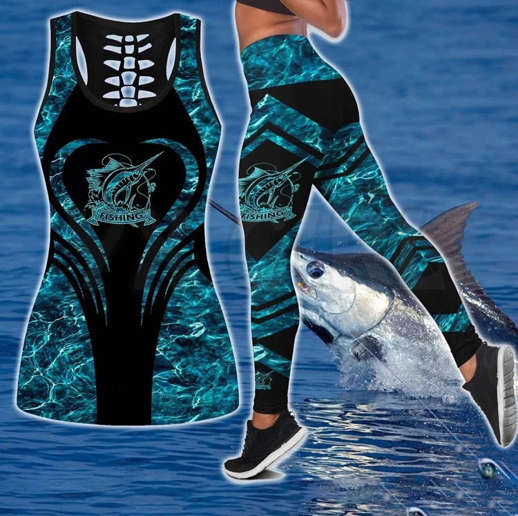 Fishing Beautiful Marlin   3D Printed Tank Top+Legging Combo Outfit Yoga Fitness Legging Women
