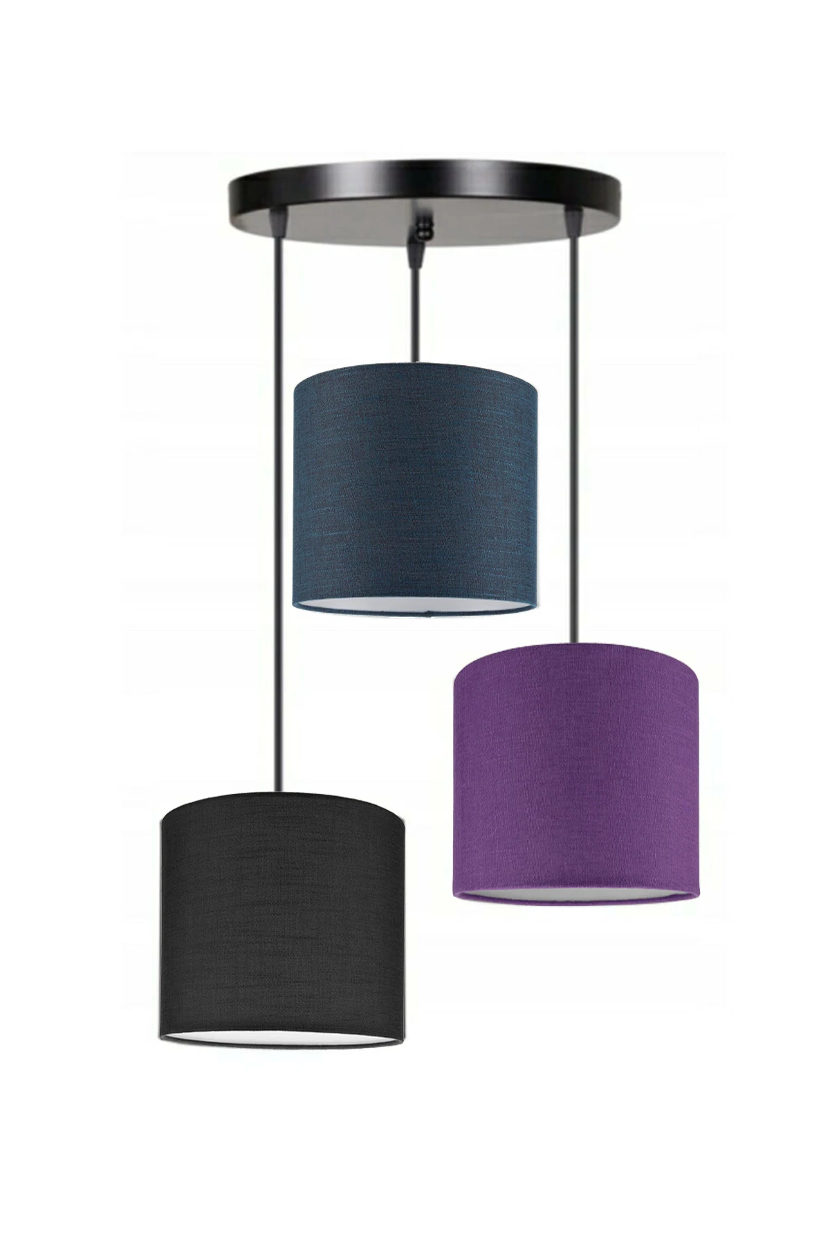 3 Heads Black Navy Blue Purple Cylinder Fabric Lampshade Pendant Lamp Chandelier Modern Decorative Design Home Hotel Office Use