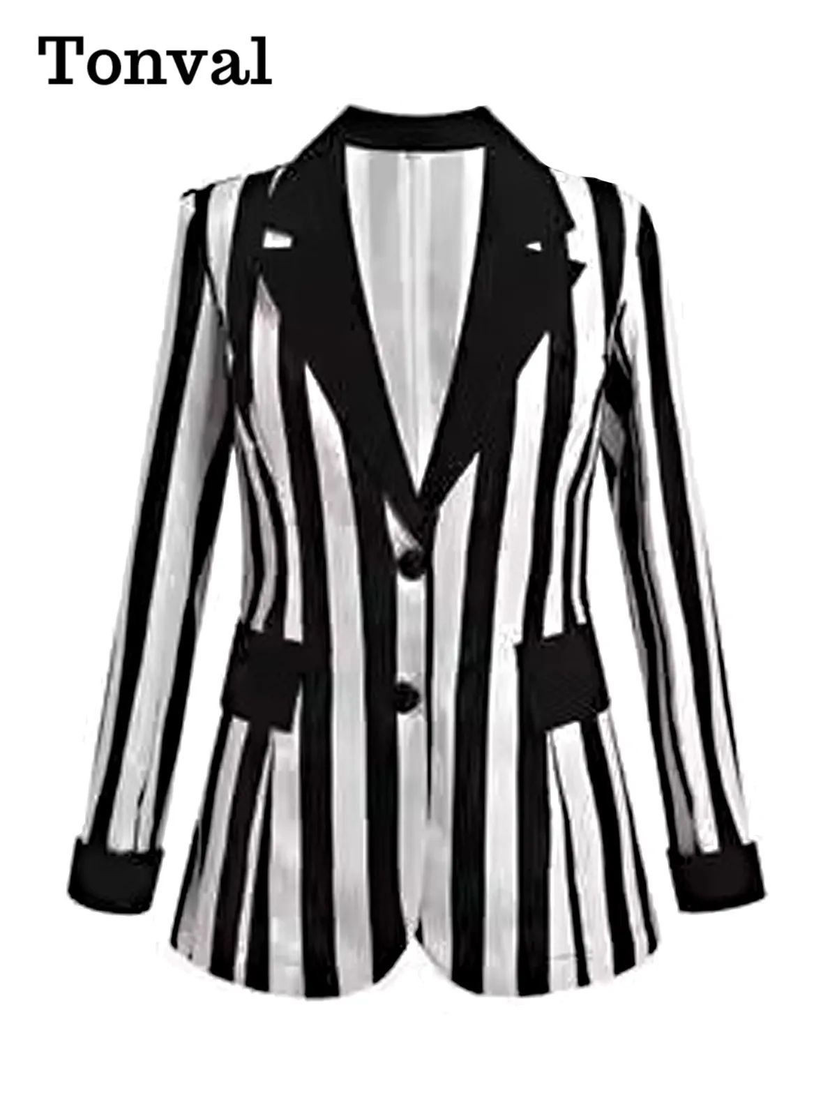 Женский однобортный пиджак Tonval винтажный в черно-белую полоску с отложным