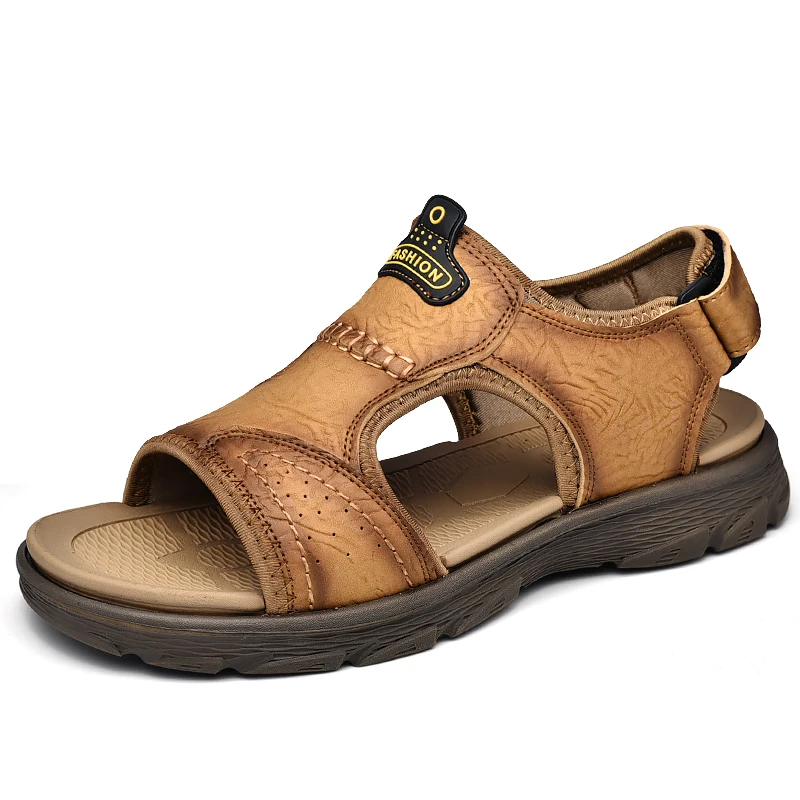 

New Genuine Leather Men Sandals Walking Gentleman Beach Sandals Hommes Fashion Outdoor Sandales Casual Sneakers Large Size 38-48