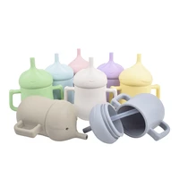 baby straw cup with double handles bpa free silicone learning drink cup portable cartoon solid color baby feeding sippy cups
